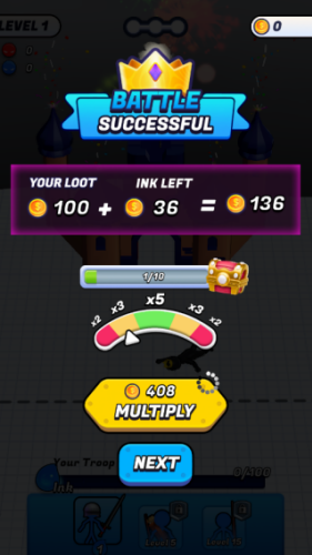 墨水围攻无限金币无限钻石版关卡结算界面